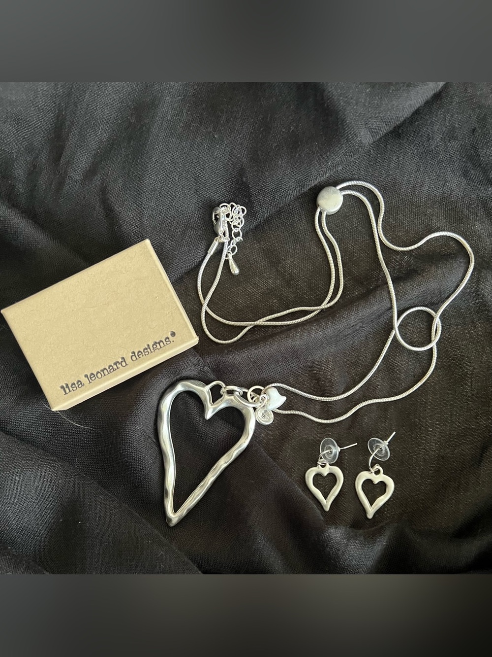 Lisa Leonard Silver Heart Pendant Necklace and Stud Earrings - Silver